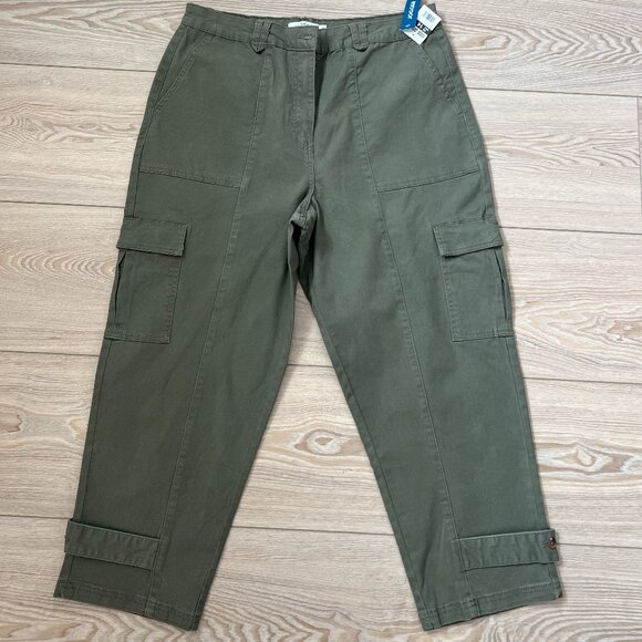 myStyle Cropped Cargo Pants Sz 14 Olive Sage green Military leg details casual - Picture 1 of 10